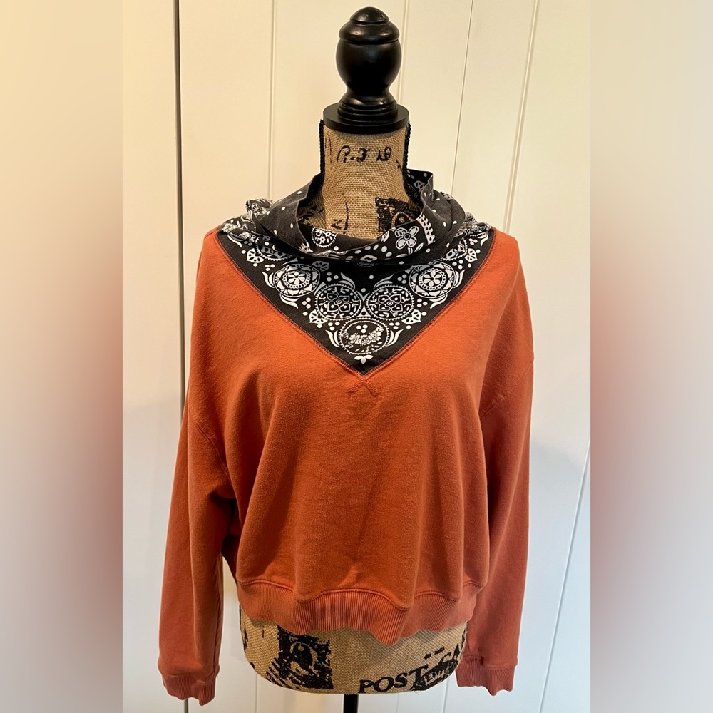 NWT Free People James Bandana Print Pullover Noble Adobe Burnt Orange